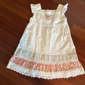 1989 Place Girls Dress Cotton SZ 4T White Lined Embroidered Lace Ruffled Sleeves